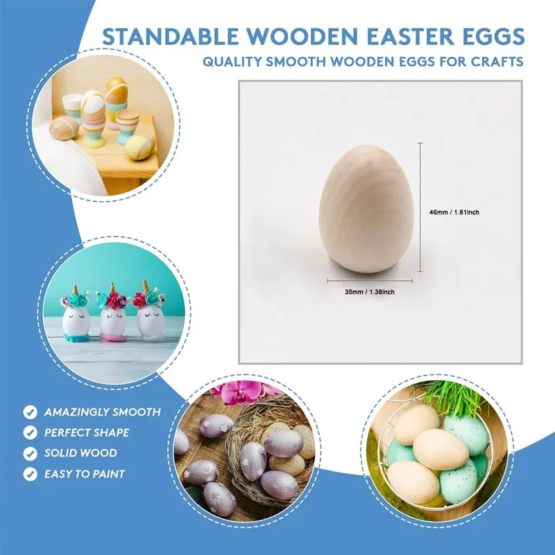 12/24pcs Unfinished Wooden Eggs, Smooth Solid Wood Faux Eggs for DIY Craft, Easter Decor, Painting, Staining, Baby Shower