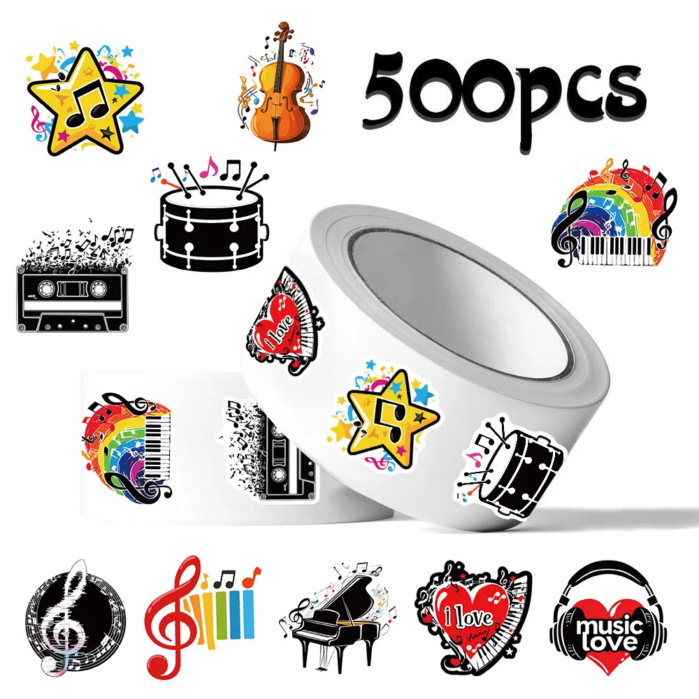 

500pcs Roll Stickers Musical Instrument Notes Diy Stickers Anime Seal Label Decorative Cartoon Kids Party Candy Rolls Stickers