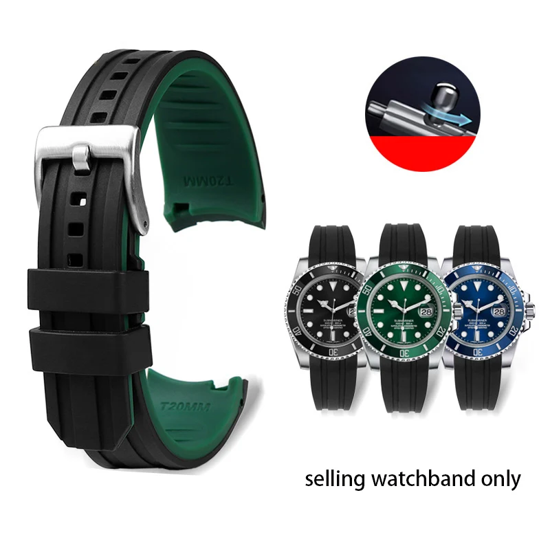 

High quality Rubber bracelet 22mm 20mm watchband two color watch strap for omega seiko tudor rolex casio watches band curved end