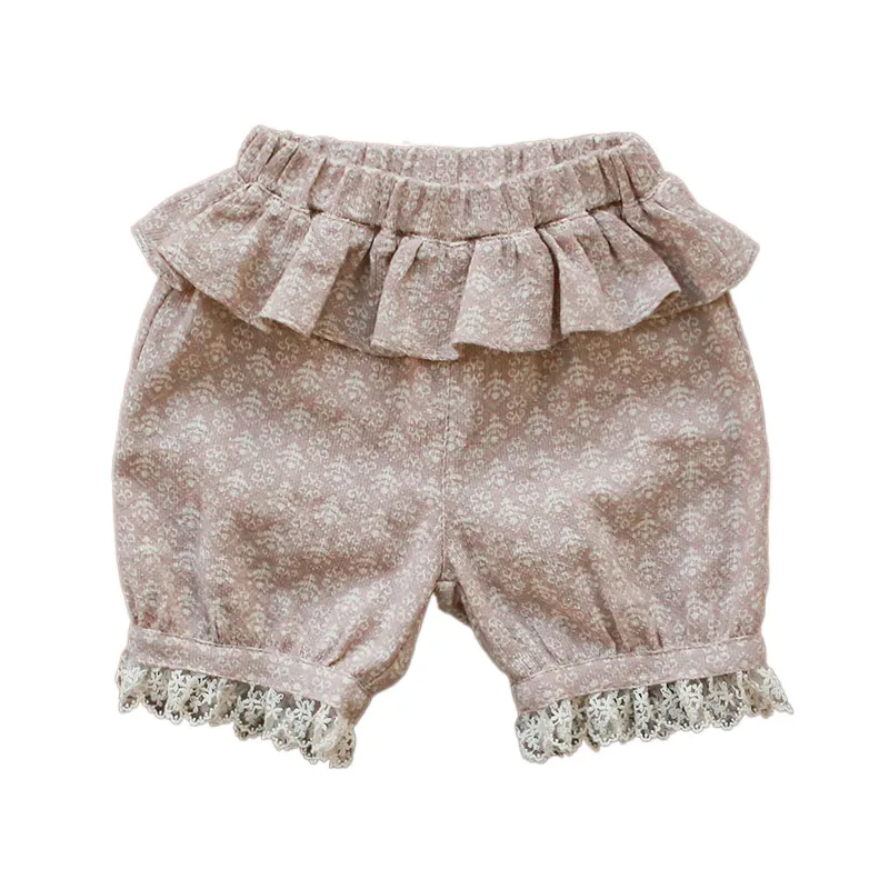 2024 Spring Korean Style Children\'s Girls\' Fashionable Printed Lace Edge Split Shorts Kids Clothes Pants Girls Winter Clothes
