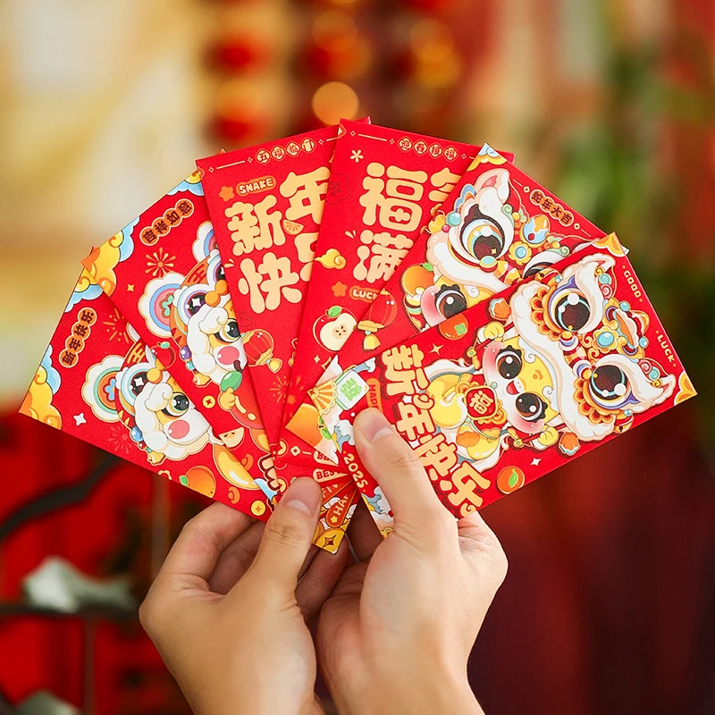 6 pçs chinês cobra ano envelopes vermelhos criativo primavera festival pacote vermelho dos desenhos animados bonito sorte dinheiro bolsos presentes de ano novo