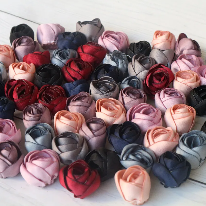 10Pcs 2CM Handmade Satin Fabric Small Rosebud Artificial Fake Flowers For DIY Hair Accessories Wedding Dress Clothing Hats Decor