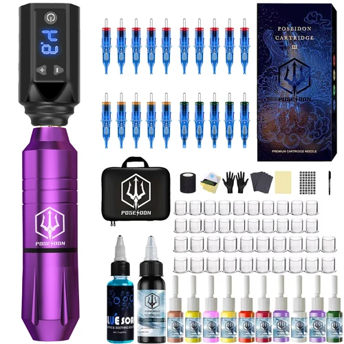 Kit de tatuaje POSEIDON, el mejor nuevo Kit de pluma de tatuaje para maquillaje permanente, máquina de tatuaje, fuente de alimentación inalámbrica para tatuaje, Kit de pistola de tatuaje