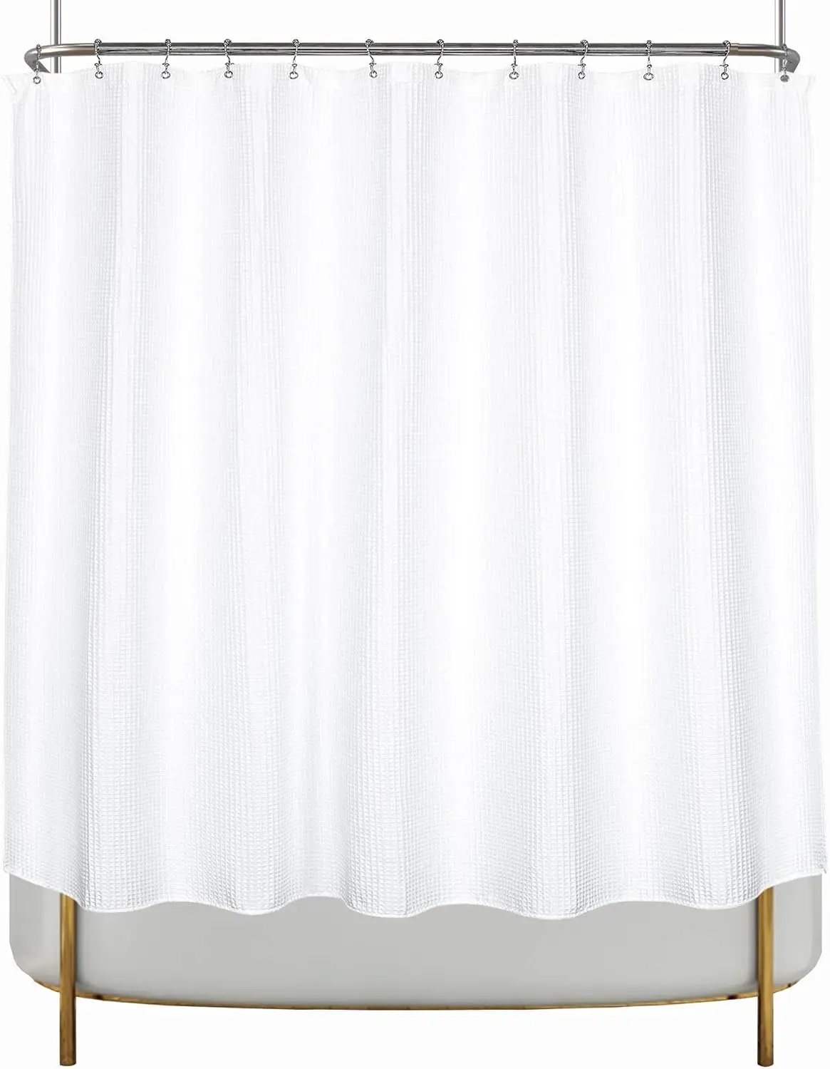 

Clawfoot Tub Cotton Waffle Shower Curtain Set with PEVA Liner and Metal Hooks, White Wrap-Around 180x70