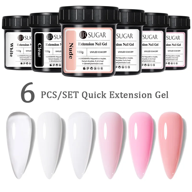 UR SUGAR 6pcs Extension Gel Set 150g French Finger Hard Gel Soak Off UV LED Manicure Camouflage Milky Jelly White Fast Extension