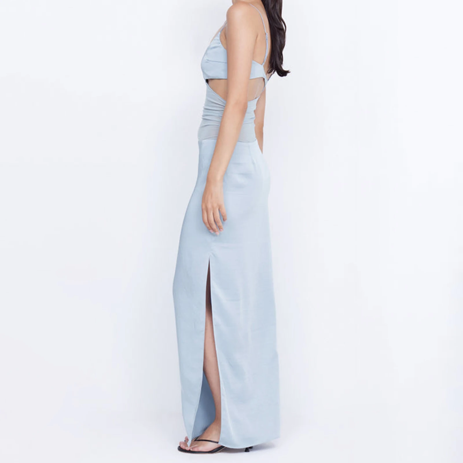 Abito da donna con taglio patchwork Cami Abito lungo slim tinta unita con scollo rotondo e cinturino per spaghetti aperto sul retro per party club