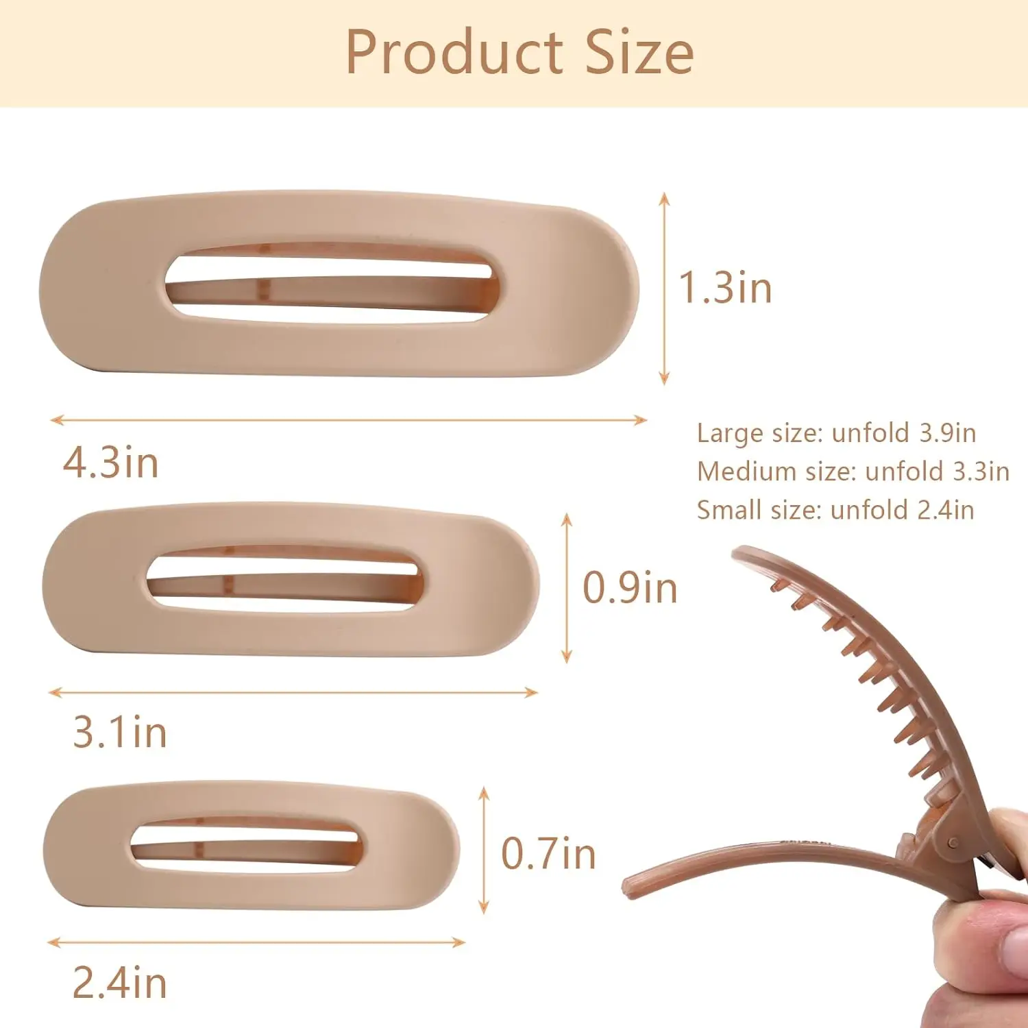 12PCS Flat Hair Clips, Brown Flat Claw Clips for Thin Hair, Matte Lay Down Claw Clips for Women, 3 Sizes Alligator Hair Clips, S