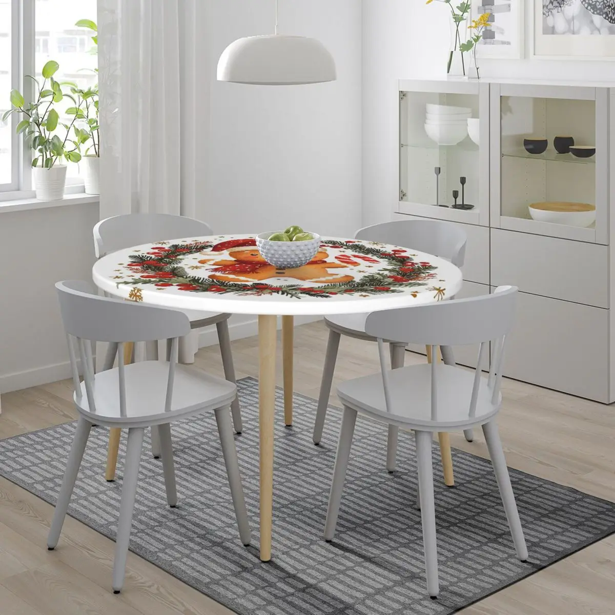 Holly Jolly Gingerbread Waterproof Round Tablecloth Oilproof Table Cloth for Kitchen Events Dining Table Cover