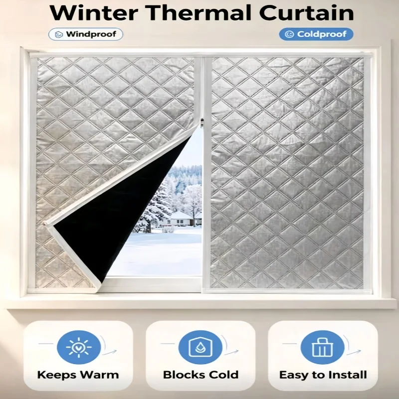Winter warm curtains, windproof, white curtains, sealed, zippered cotton curtains, no need for punching, customizable size