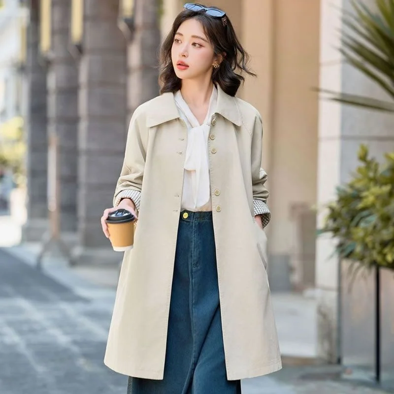 Women's Trench Coat Mid Length 2026 Spring Autumn High-End Design Casual Jacket Coat Lining Windbreaker Outerwear Female