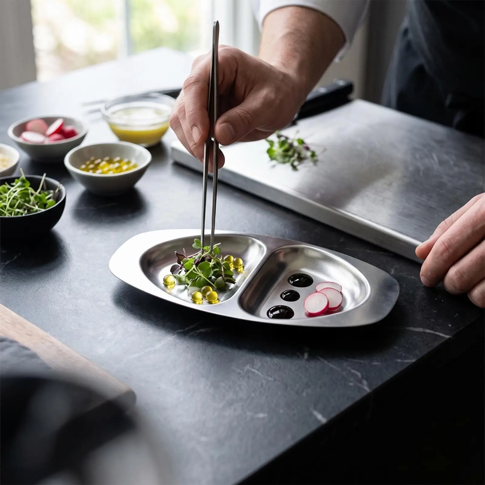 Stainless Steel Silver Serving Platter Decorative Tray for Buffet Table Food Display Catering Party Centerpiece Elegant Metal