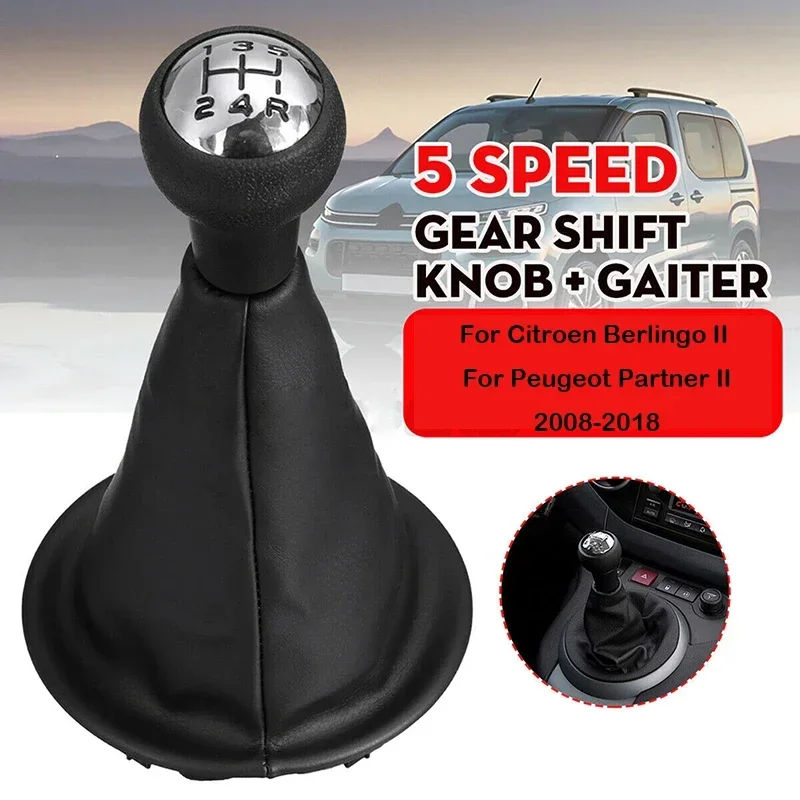 

5 Speed Gear Shift Knob with Gaiter PU Leather Cover for Citroen Berlingo II Peugeot Car Partner Accessories Interior Parts