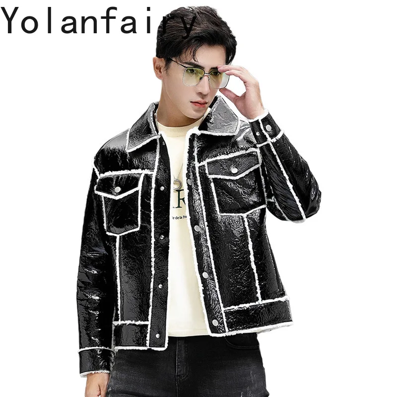 YOLANFAIRY-abrigo de piel de oveja auténtica para hombre, ropa de lujo, chaquetas gruesas de invierno, abrigos de lana 2024