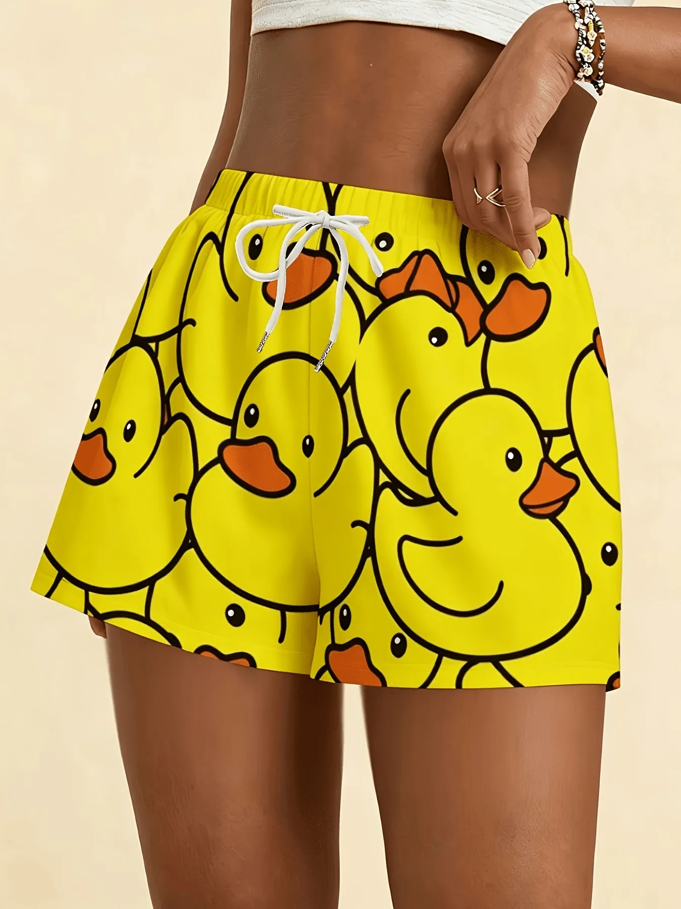 2026 Summer New Fashion Sports Casual Soft Comfortable Easy-Matching 3D Yellow Duck Pattern Printed Women's Shorts