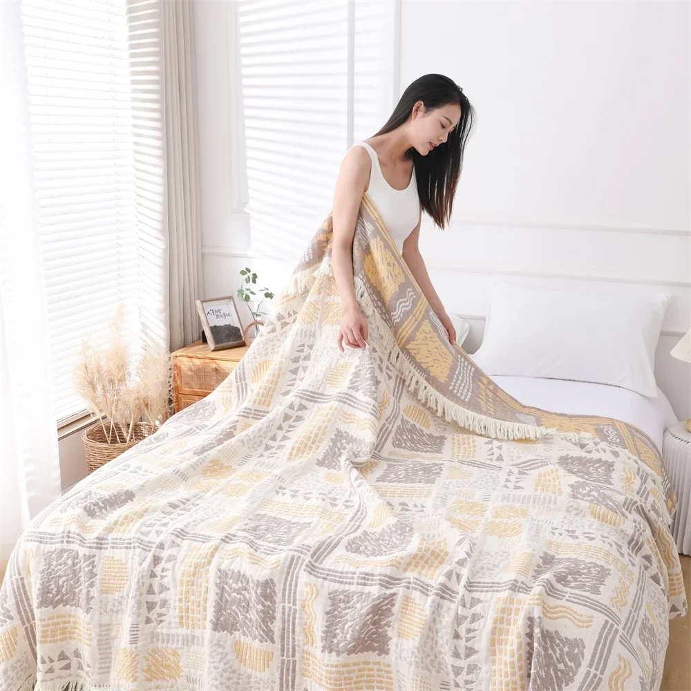 Wholesale Knit 100%  Cotton Top Quality Price Pure  Big Sofa Blanket Wearable Blanket