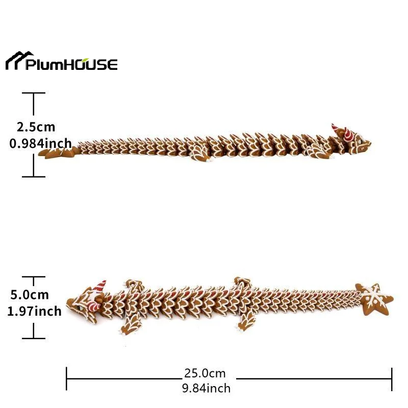3D Printed Multi-Joint Moveable Gingerbread Dragon Ornament Imitation Cookie Material Stress Relief Holiday Christmas Gift