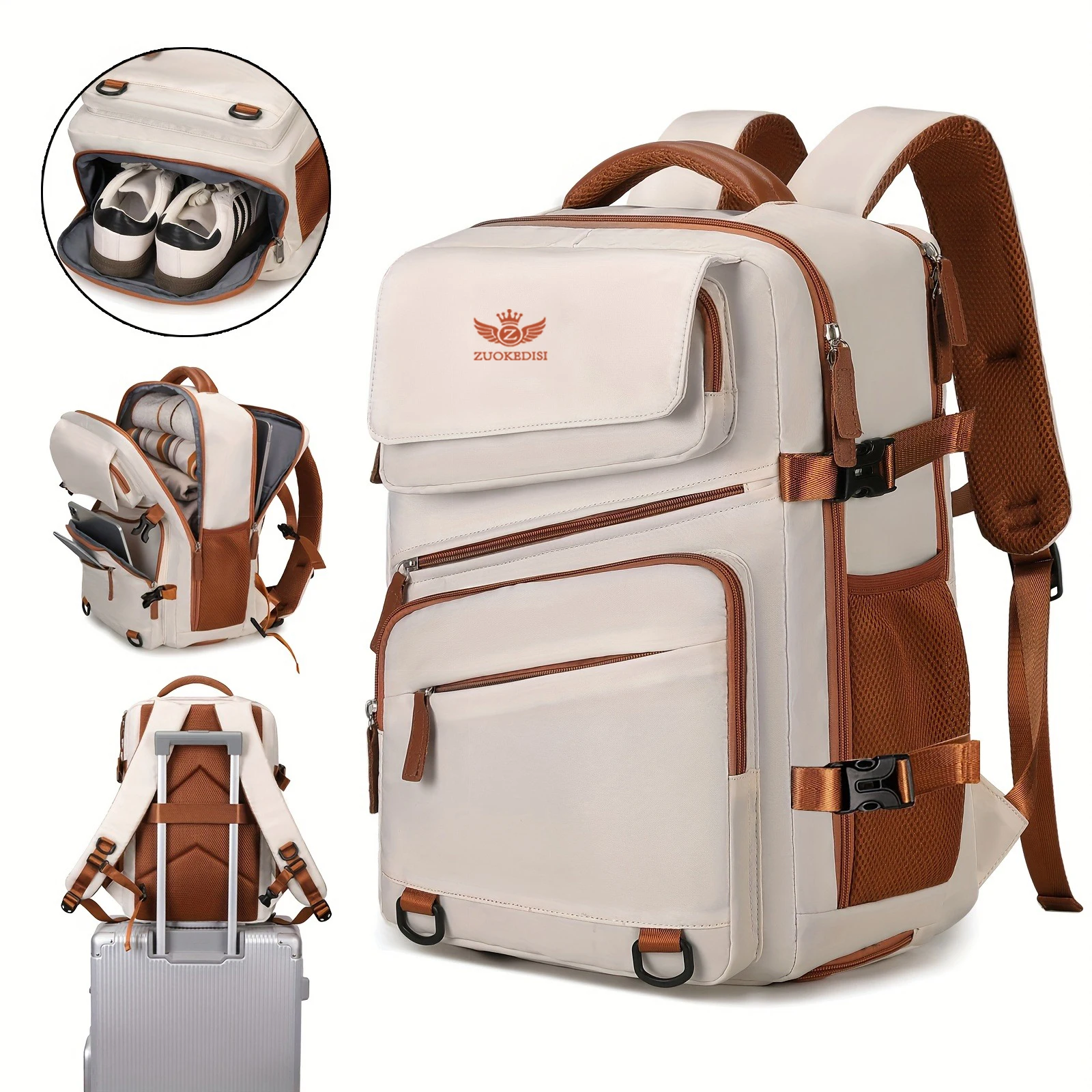 ZUOKEDISI Airlines Approved 15.6-inch Laptop Travel Backpack with Shoe Box and Luggage Strap, Hiking Backpack