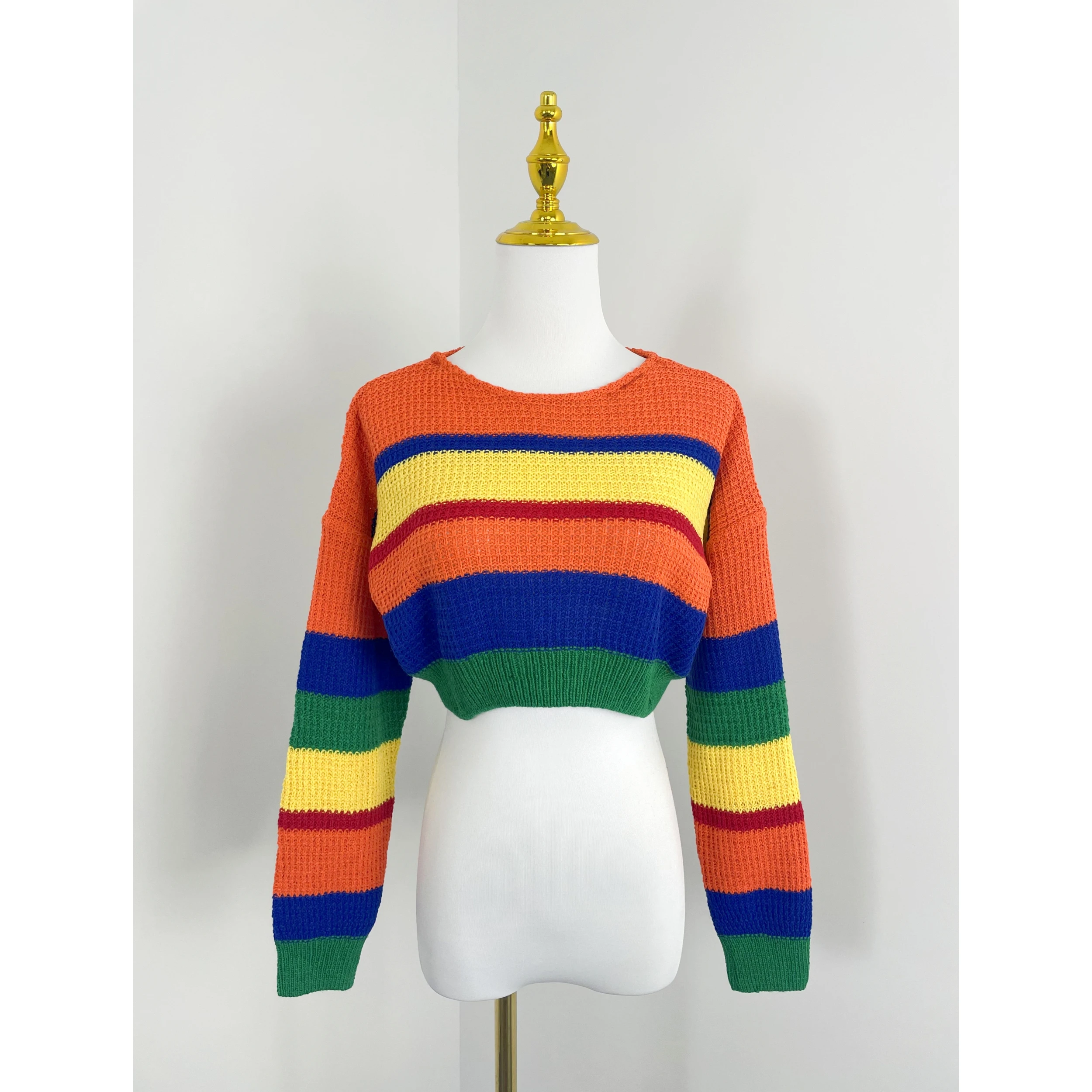

Loose Long Sve ort Striped Sweater 2025 New Sle Women's Lazy Faion Knitted irt Retro Pattern round Ne