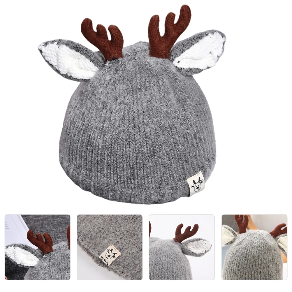 

Winter Antler Hat Kids Knitted Wool Hat Warm Baby Beanie Durable -Friendly Cute Baby Winter Headwear Knitted Beanie For