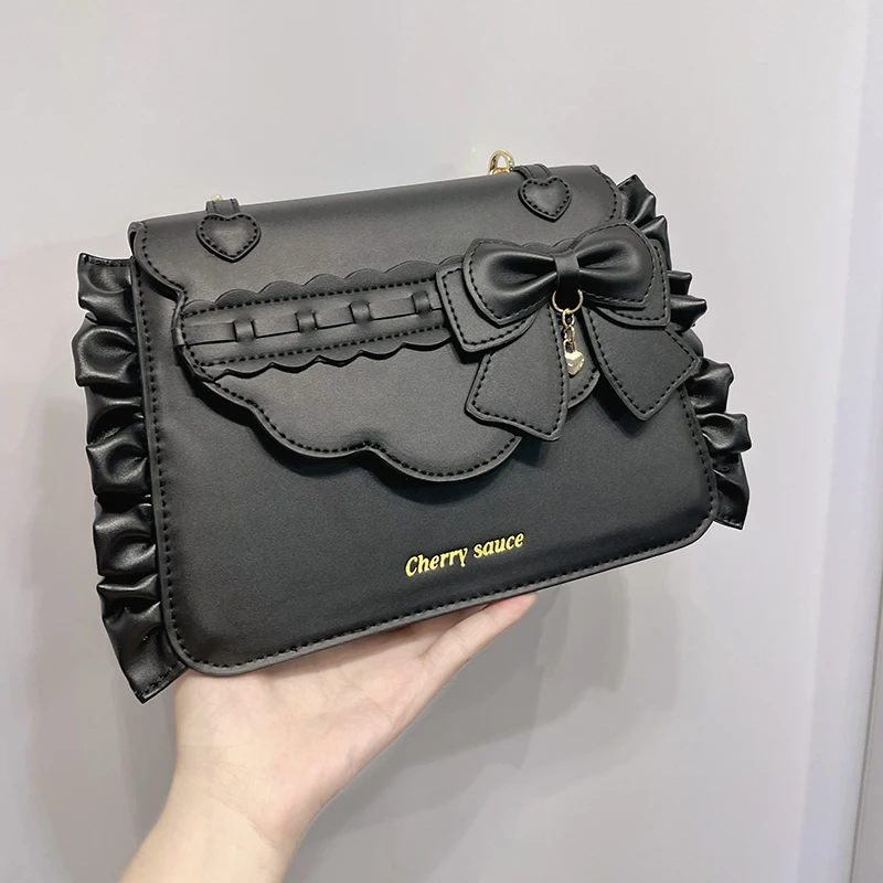 

Милая сумка на плечо в стиле японской Лолиты, элегантная плиссированная женская сумка Kawayi с бантом, повседневная простая повседневная универсальная сумка через плечо