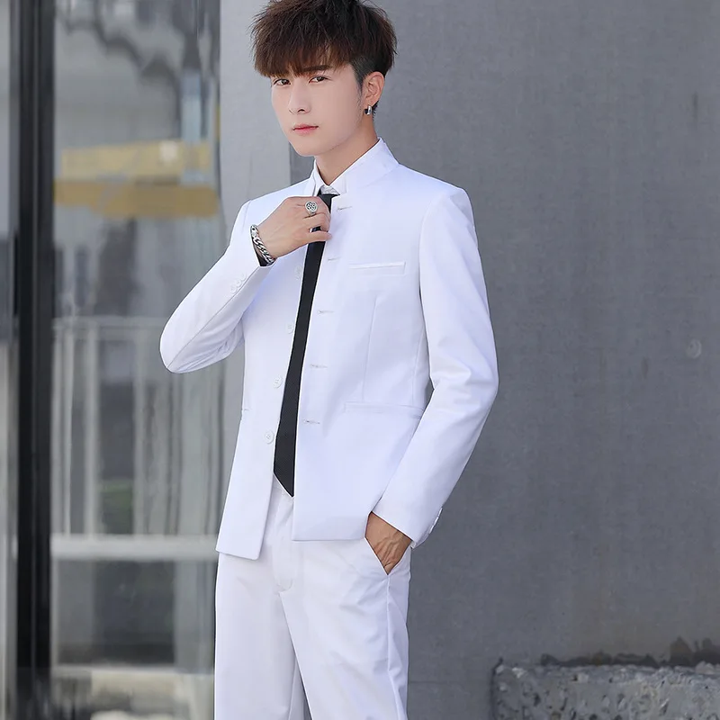 C2066 New Men's Zhongshan Suit Groom Clothing Wedding Dress Korean Style Large Size Suit Trousers Two-piece Set