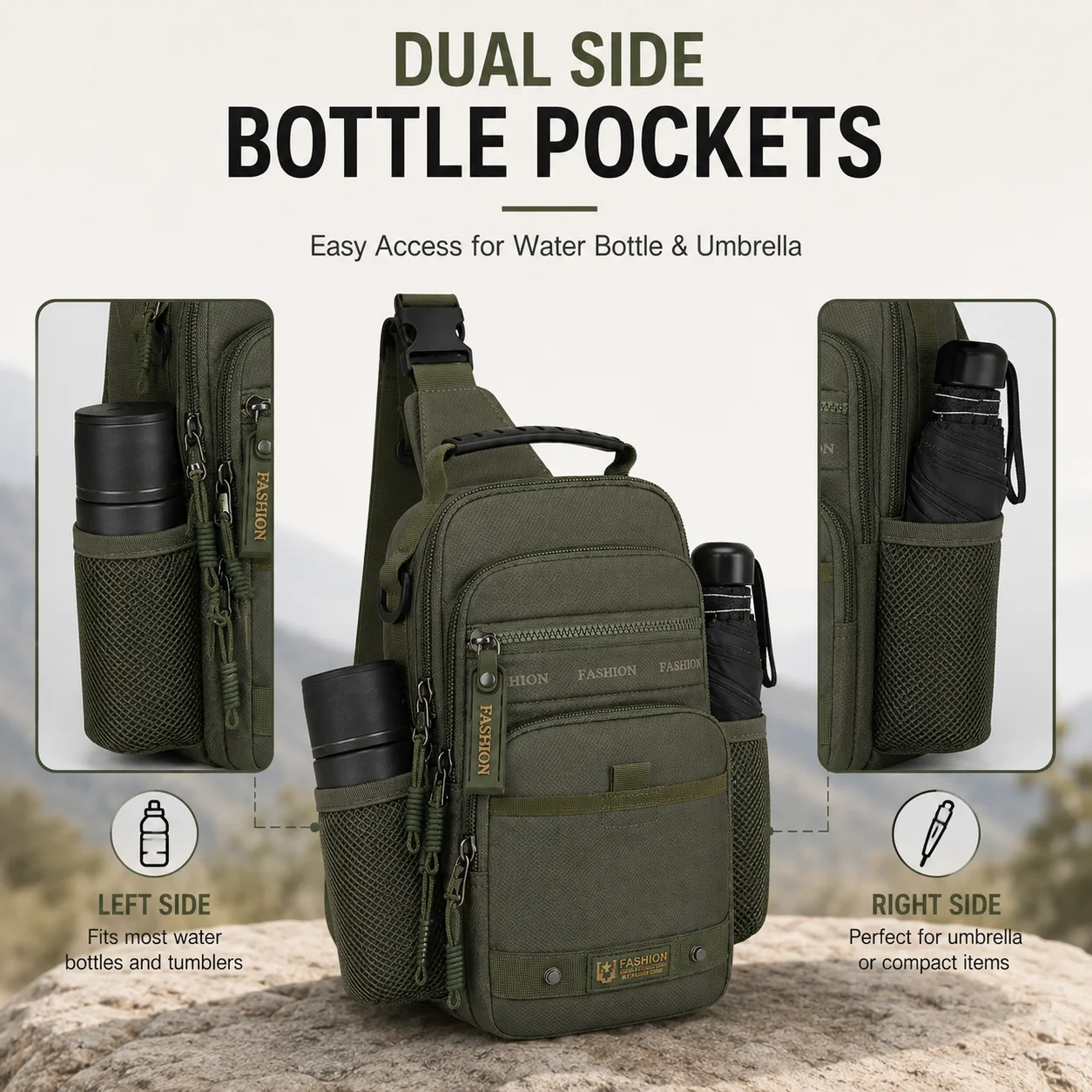 Geestock Men Outdoor Chest Bag 3 Way Carry Sling Crossbody Backpack Multi Pocket Water Repellent Travel Hiking Cycling Bag