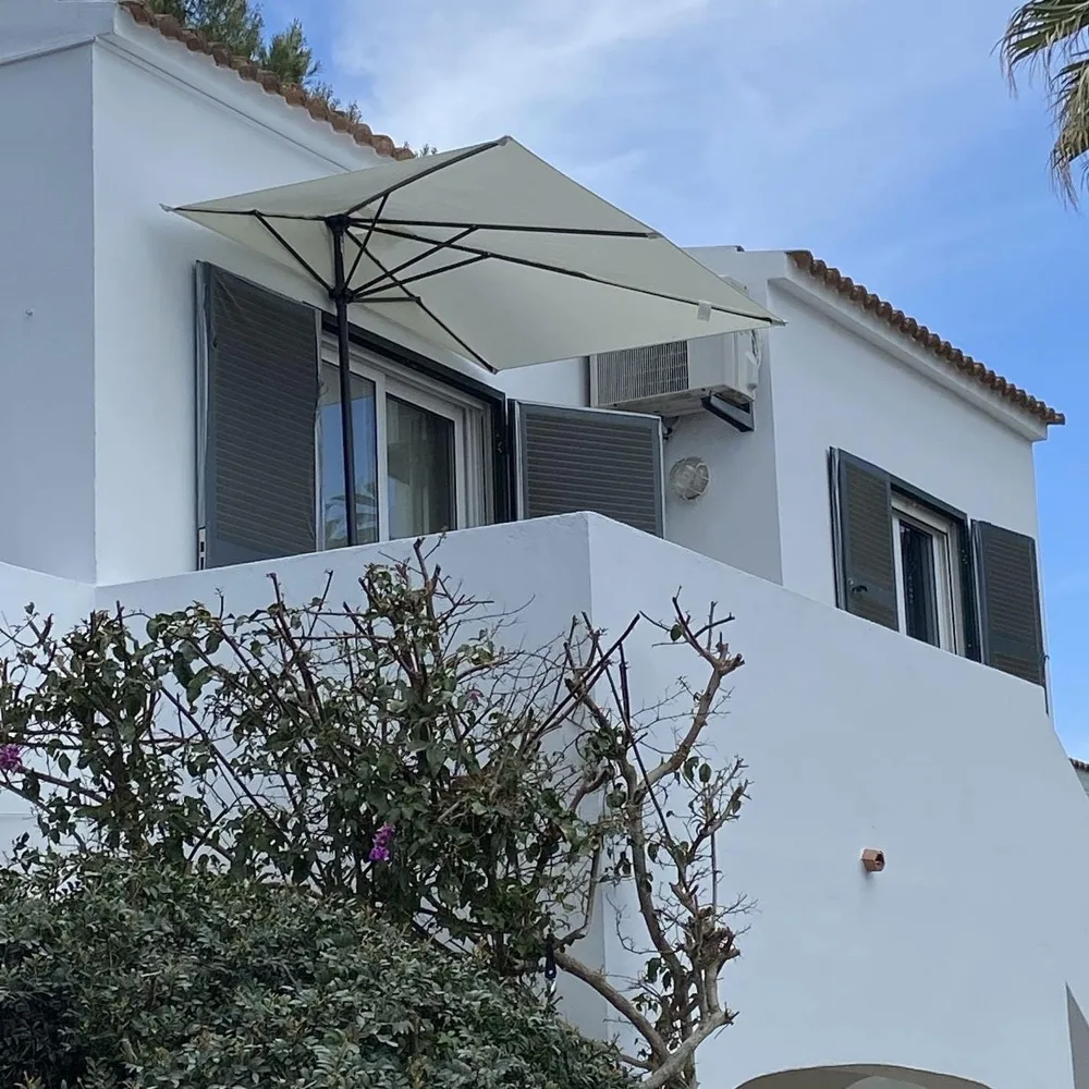 8’Half Rectangular Outdoor Patio Umbrella with Adjustable Height for Wall, Balcony, Garden, Deck, Café, Half Round Base Included