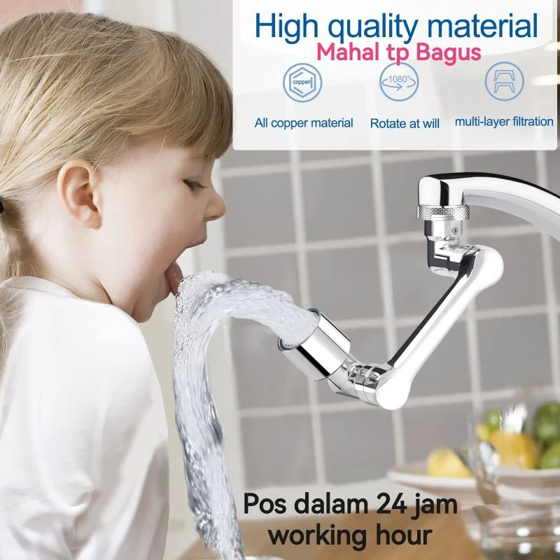 Robotic Arm Kitchen Faucet Aerator 1080° Rotation Extender Adapter Splash-proof Swivel Water Saving Plastic Faucet Spray Head