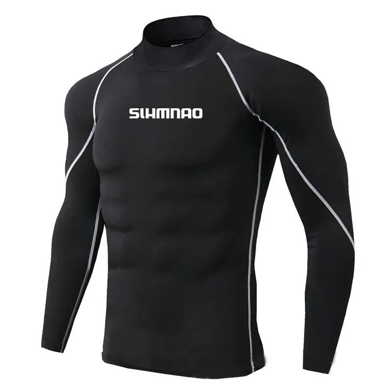 2024 SHMANO Men's Quick Drying Fitness Running Shirt, Long Sleeved Tight Fitting Gym Gown, Outdoor Cycling Tight Fitting T-shirt