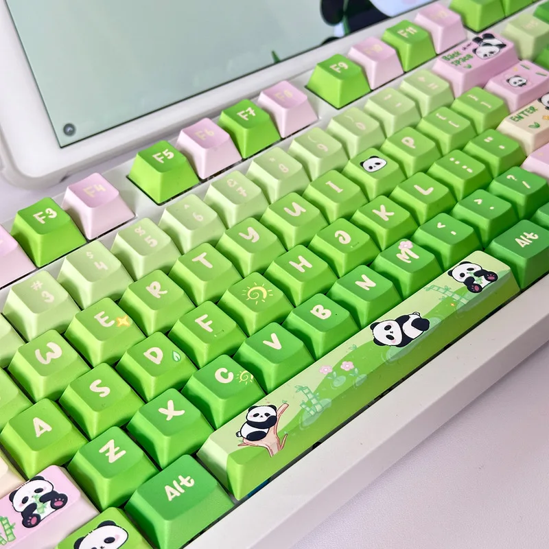 

Cute Panda Themed Keycaps 125 Keys Cherry Profile Pbt Five Sided Thermal Sublimation Process Mechanical Keyboard Cartoon Keycaps