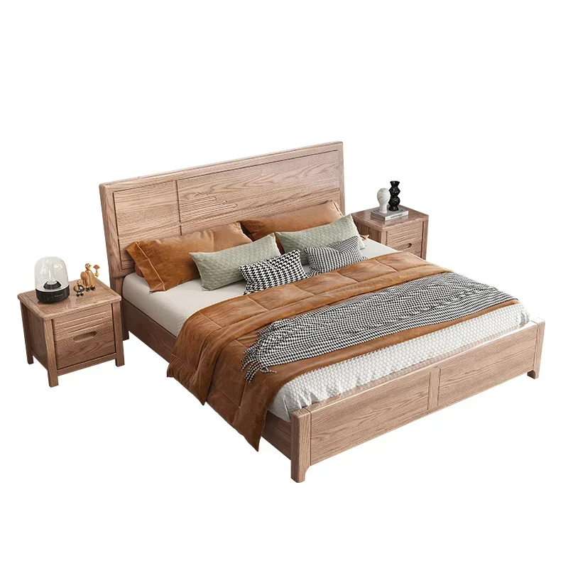 New Chinese style white wax wood solid wood bed, modern and simple 1.8m, 1.5 meters, factory direct sales, Nordic high-end bed