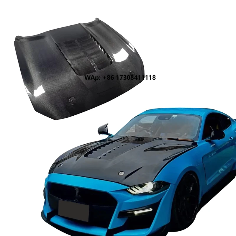 

Customized Car Front Black Carbon Fiber Bonnet Hood for Mustang GT GT500 2018-2023 Carbon Engine Cover Upgrade