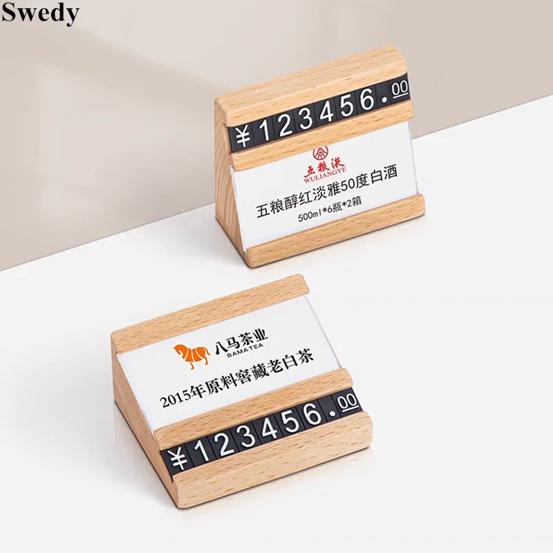 70x57mm Wood Sign Holder Display Stands Adjustable Number Price Cube Tags Small Price Label Paper Card Holder Tags