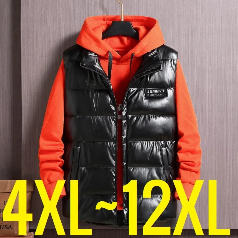 Plus Size Sleeveless Jackets Men Loose Winter Warm Vest Male Pu Leather Waterproof Plus Big XXXXXL Casual Work Zipper Waistcoat