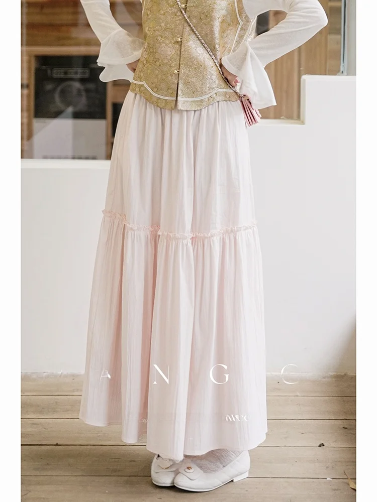 

Новая женская плиссированная юбка в китайском стиле, весна-лето 2026, розовая, универсальная, с высокой талией, повседневная, из смесового хлопка, эксклюзивно онлайн