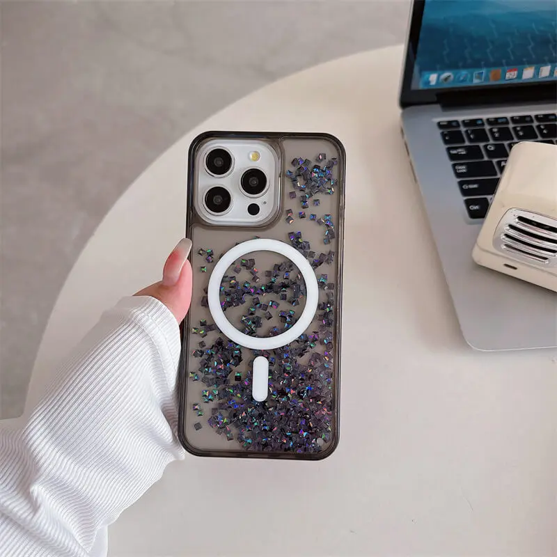 Rhinestones Magsafe 15 Case for iPhone 14 13 Pro Max Cell Phone Cover Glitter Diamond Magnets Shell Hard Liquid Luxury Fundas