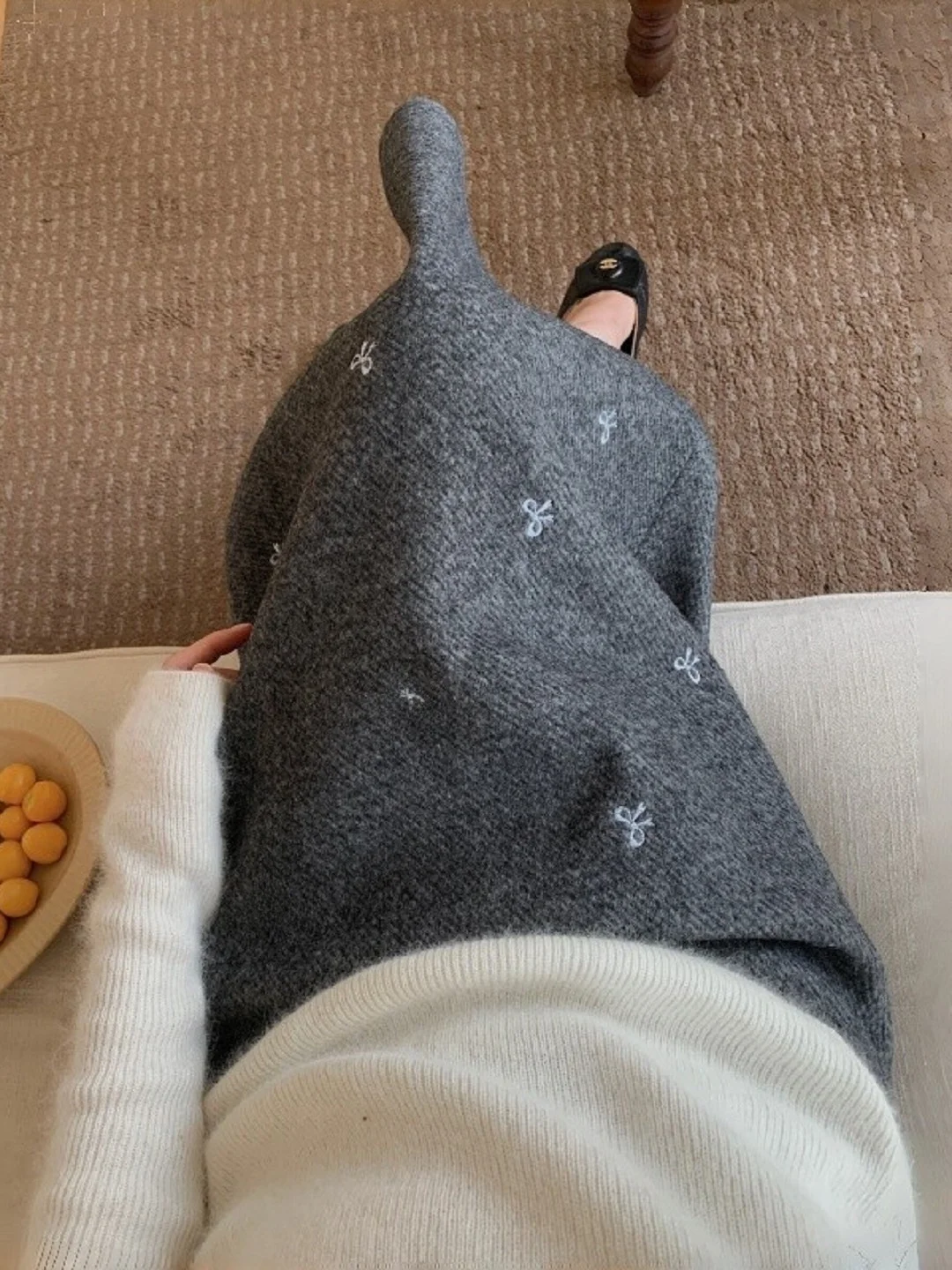 E Falda Midi de Lana de Talla ande con Estampado, Estilo Retro, Cintura Alta, Corte en A, con Abertura, para Mujeres...