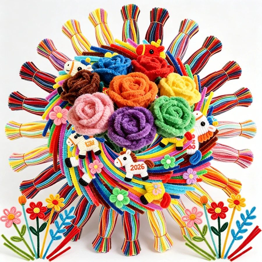 200/420pcs Craft Pipe Cleaners Colorful Chenille Stems for DIY Mom Gift Handmade Flower Bouquet, Heart Wreath Holiday Decoration