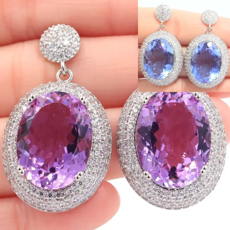 

18g 925 SOLID STERLING SILVER Earrings Violet Topaz Kunzite Alexandrite Topaz Zultanite Purple Spinel White CZ Dating