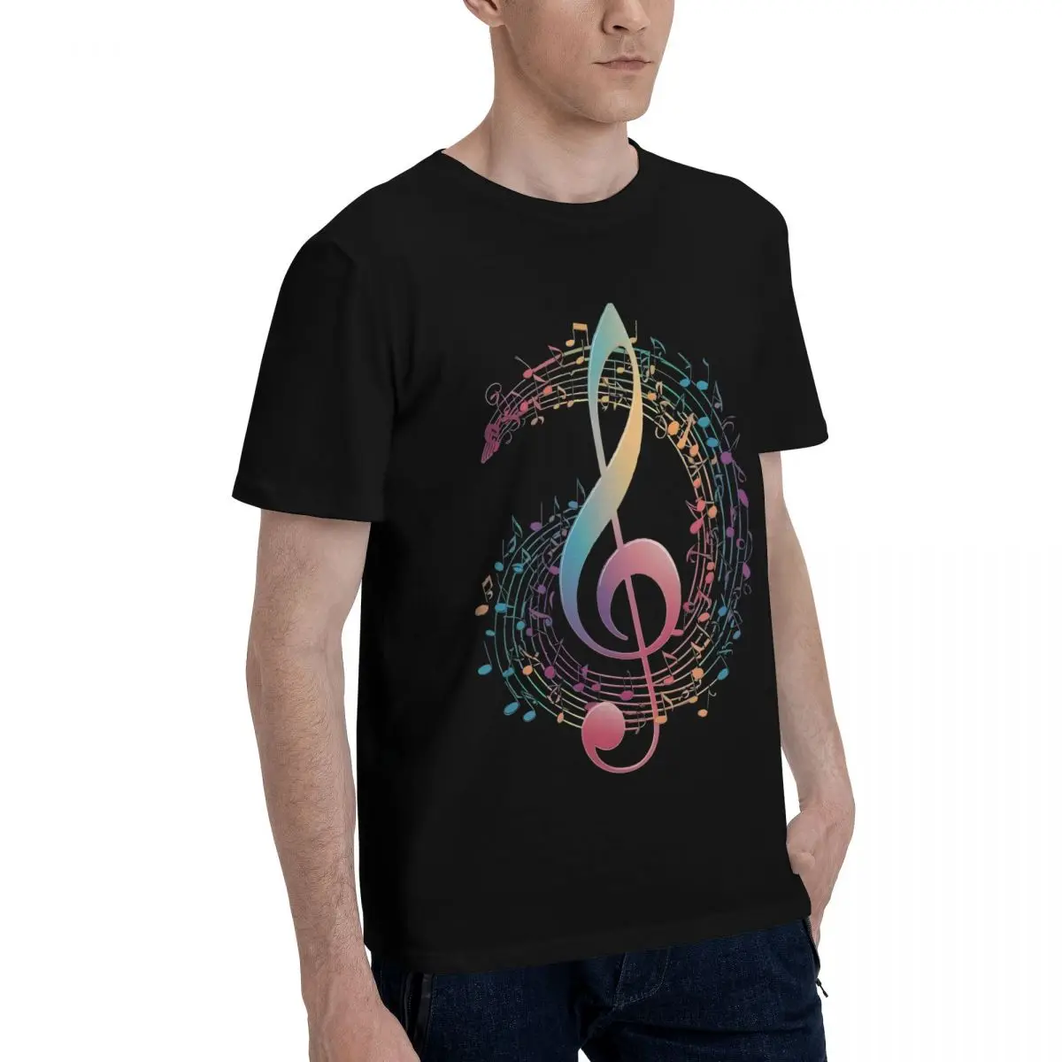 Colorful Music Notes Swirl Movement Kemp Unique Top tee High quality Leisure Eur Size