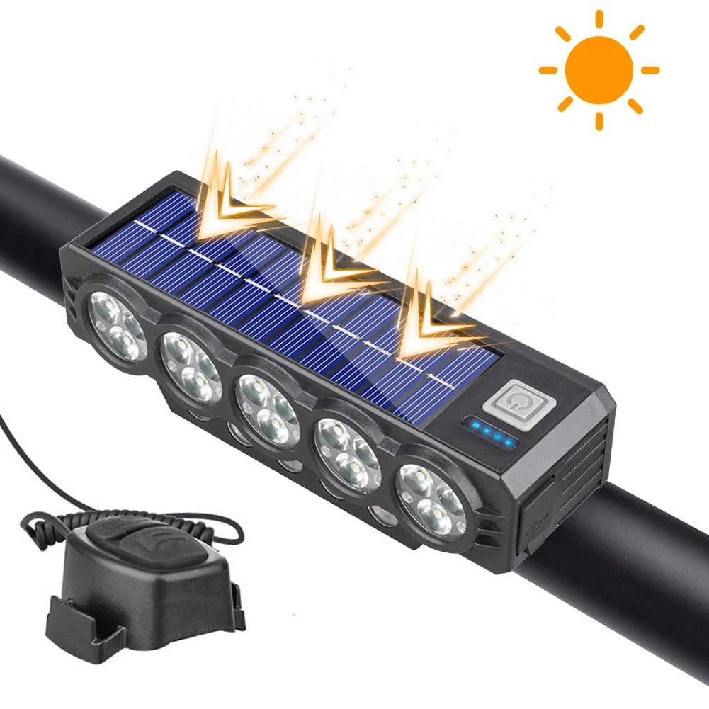 

Rechargeable High Brightness Bike Headlight Bicycle Accessories20LED Solar Bicycle Horn Light Power Display Cycling Front Lamp