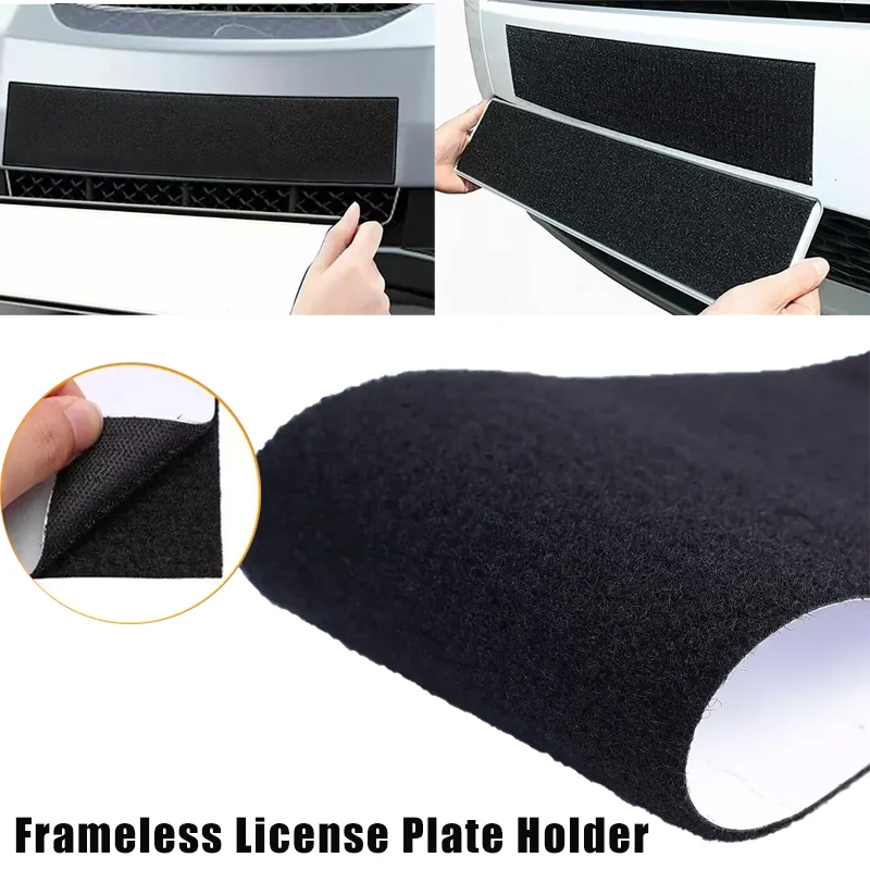 

1/2pcs Velcro Adhesives Licenses Plate Holder Frameless Black Weather-proof Number Plate Holder for Vehicles/Car/SUV Accessories
