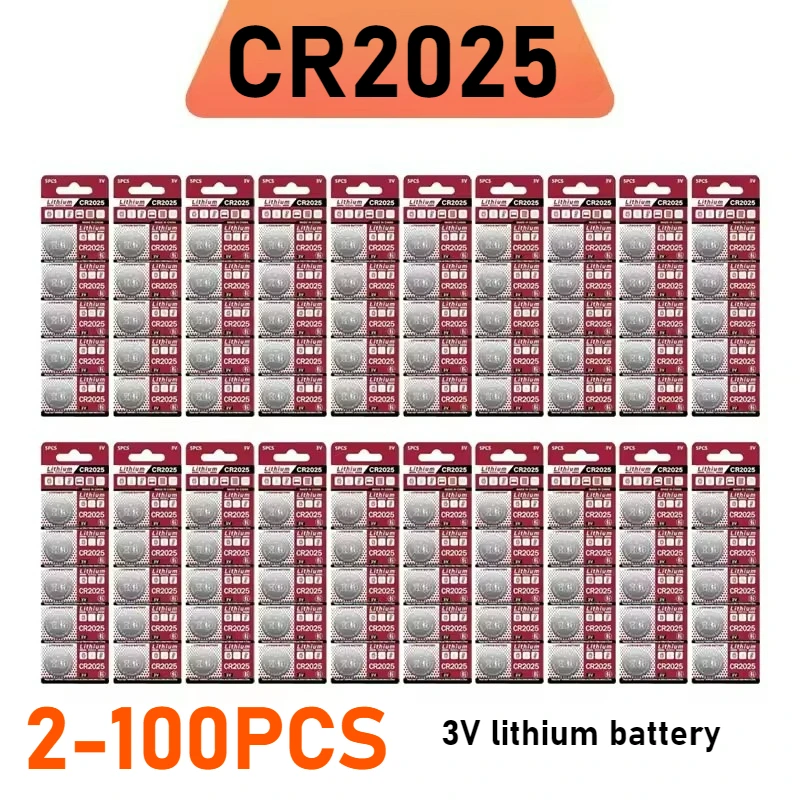 

2-100PCS CR2025 3V Lithium Button Coin Cell Batteries for Watch,Key Fob,Remote,Calculator,Toys – DL2025,BR2025,LM2025,ECR2025