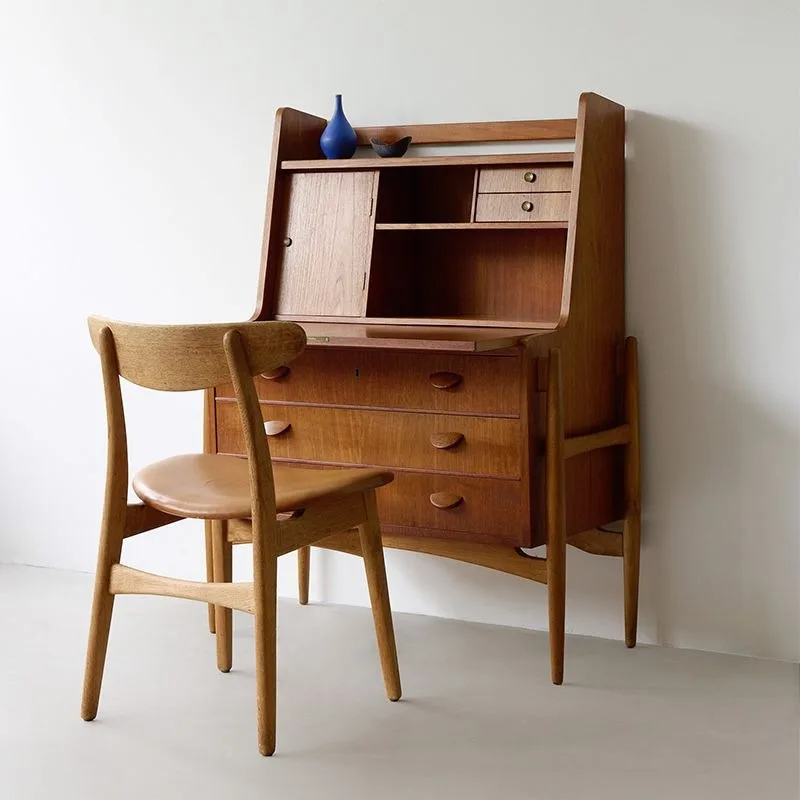 Solid wood secretary cabinet, dresser table chest, storage black walnut retro custom drawer