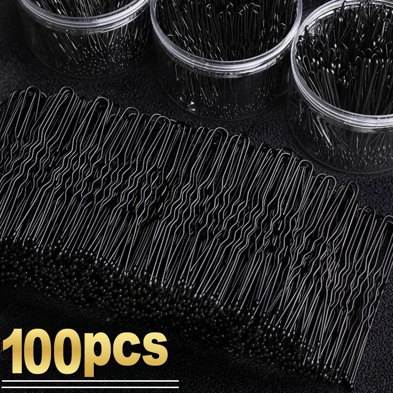 10/100pcs Black Hair Clips U-Shaped Bobby Pin Invisible Wavy Hairpin Hairstyle Styling Metal Hair Grip Barrette Hair Accessories