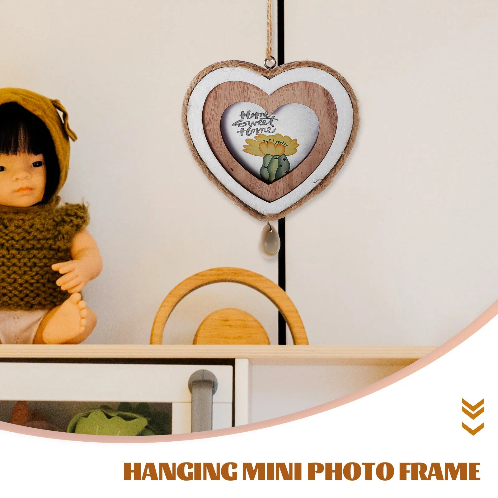 Miniature Wood Picture Frame Ornament Unfinished Peach Heart Shape Vintage Style for Small Decor Valentine Day Photo Frame