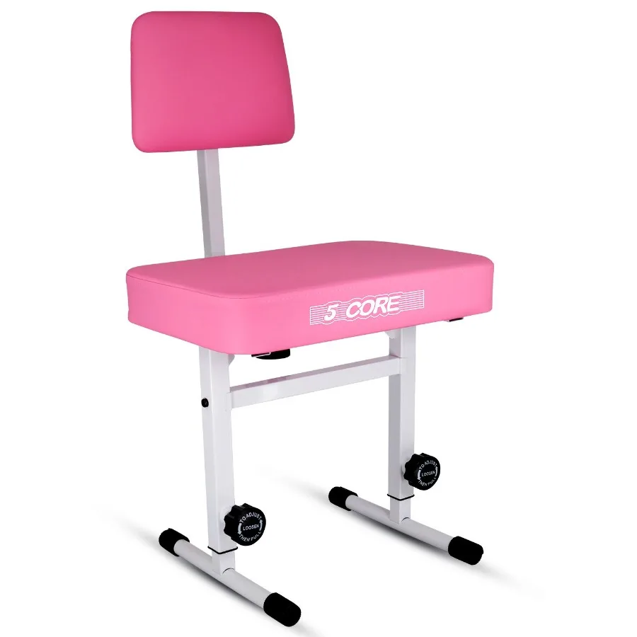 

5 CORE Piano Bench Height Adjustable Keyboard Stool Stool Heavy Duty Thick Padded Cushioned Seat with Backrest PNB BREST PNK