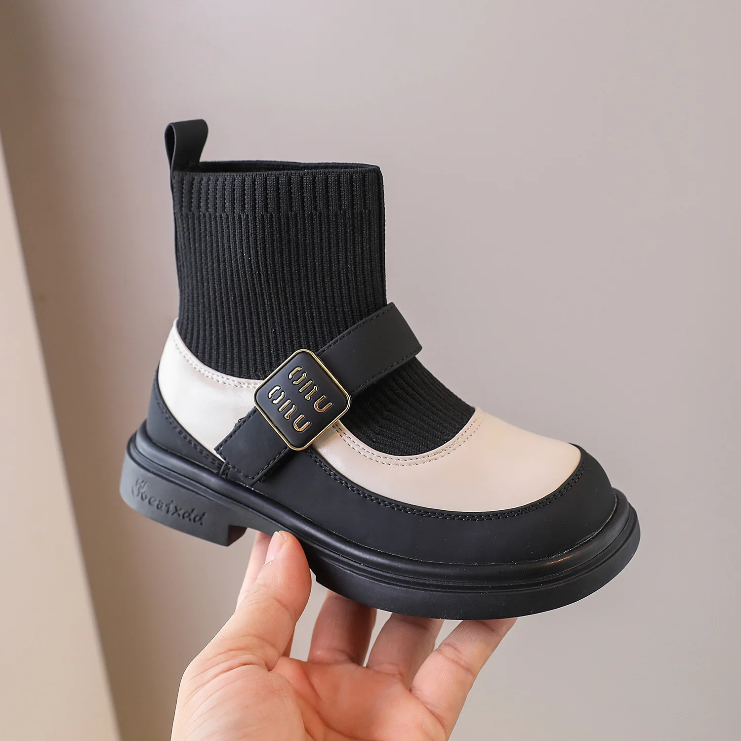 Children Boots Girl\'s Fashion Elastic flying weaving Chelsea boots Soft Sole Patchwork Wearable Winter Princess Boots Size 21-37