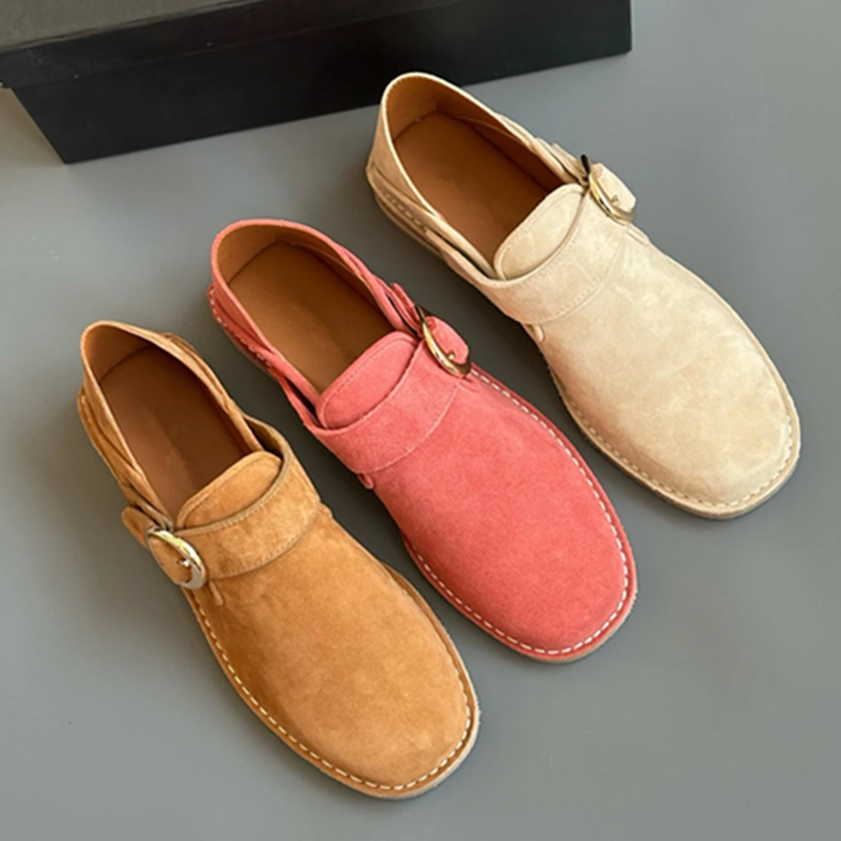 

Dave&Di Top Quality Sheep Handmade Shoes Fashion Blogger Vintage Flat Shoes French Lazy Minimalist Solid Color Loafers Shoes Gir