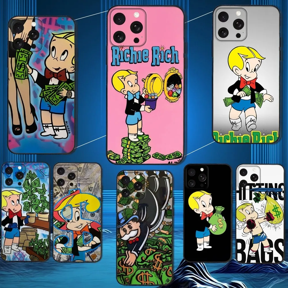 

Cartoon R-Richie Rich-ES Phone Case For iPhone 16,15,14,13,12,11 Plus,Pro Max,XS,X,XR,SE,Mini,8,7,Soft Silicone Black Cover